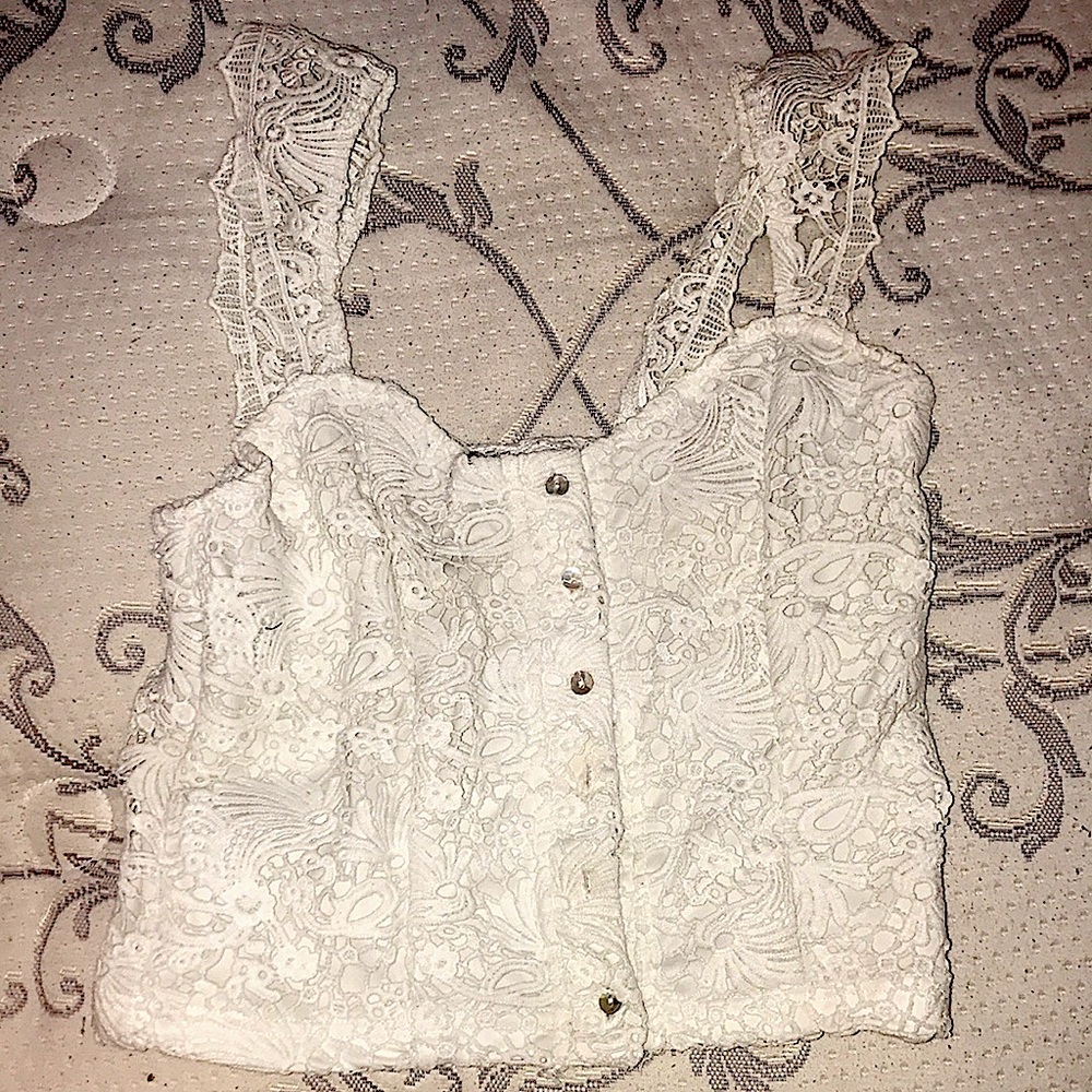 White Floral Button Up Crop-Top